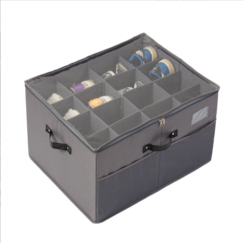 Caja de zapatos de color sólido, zapatos plegables de tela, caja de almacenamiento de acabado dividido, caja de almacenamiento a prueba de polvo y a prueba de humedad, caja de almacenamiento con tapa transparente