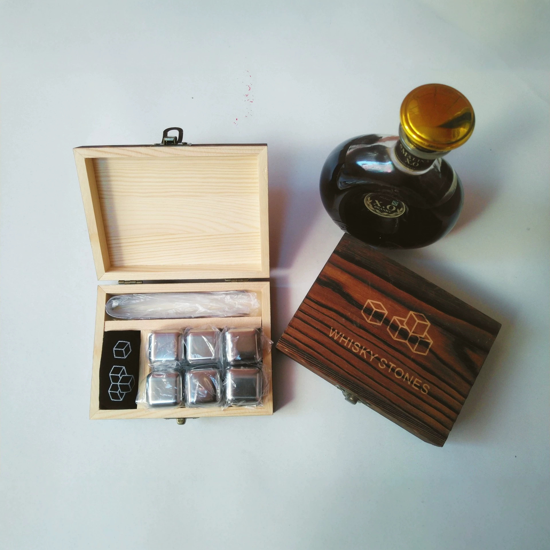 Amazon stainless steel ice wine stones wooden box set whiskey stones stainless steel ice cubes