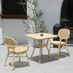 Outdoor Balcony Courtyard Leisure Rattan Chair Open-Air Waterproof B&B Hotel Outdoor Garden Rattan Chair with Armrests
