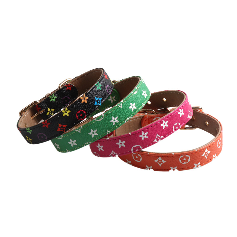 Treasure New Color!Minge New products Pet collars Old Flower Dog Collar PU Metal buckle Dog collars