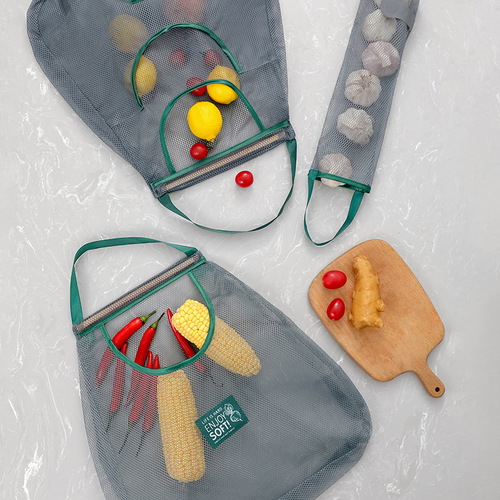 Fruit and vegetable ginger and garlic hanging bag kitchen storage bag moisture-proof hanging bag mesh pocket hanging bag wall-mounted hollow breathable storage artifact