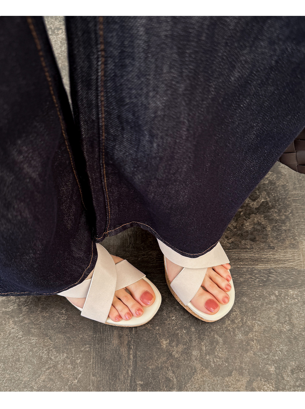 Sandal cao gót nữ quai chéo hở mũi đế xuồng tăng chiều cao — màu nâu, Hồng tím, màu trắng ngà chi tiết 6
