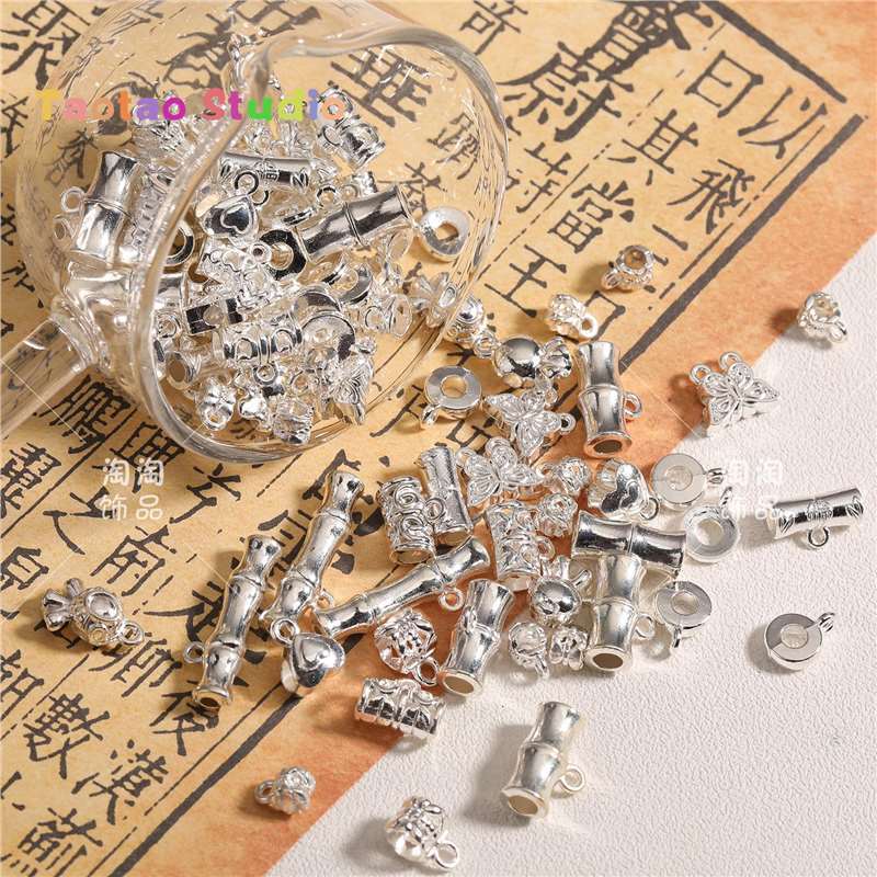 Mezcla de plata antigua brillante plata colgante de perlas DIY accesorios de joyería tubo de perlas dobladas tubo de flor colgante de diafragma brazalete de tres vías