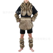 跨境维京人披肩袖套脚套裙子套装人造毛皮披风围巾万圣节表演服装