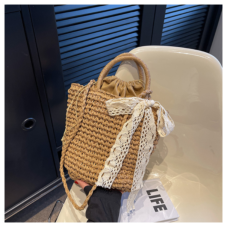 Women's Straw Shoulder Bag With Silk Scarf For Holiday Beach_voghion.com