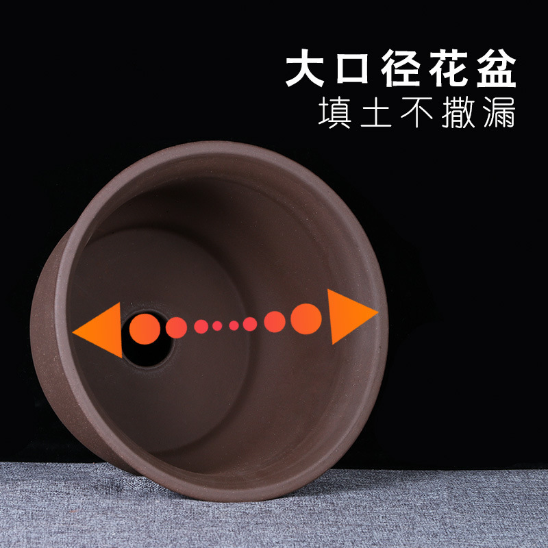 宜兴特大紫砂花盆绿萝盆景多肉种菜兰花盆圆口陶瓷盆|undefined
