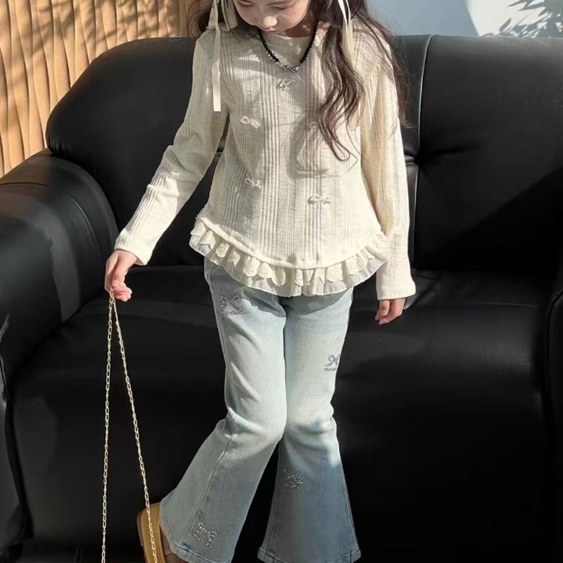 女童T恤2025秋季新款儿童蕾丝花边上衣长袖中大童打底衫休闲|undefined