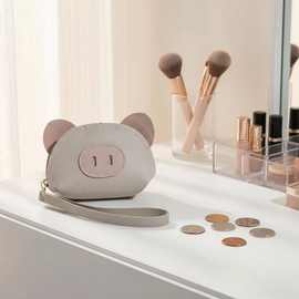 小猪造型小众设计零钱包 超轻便携PU皮革钥匙包 日常书包挂件