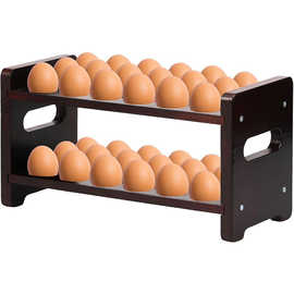 实木烧色多孔鸡蛋架双层手提蛋托盘厨房鹌鹑蛋鲜鸡蛋储物架可堆叠
