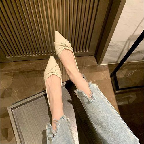 Women's Stylish Versatile Buttoned Slip-on Bean Shoes, Flat Head, Shallow Mouth, Commuting Office Shoes