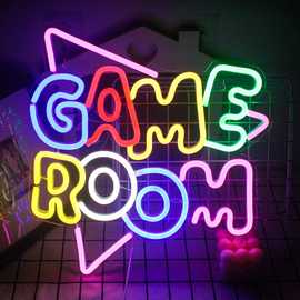 新款跨境电商热卖款霓虹灯 GAME ROOM 游戏电竞房装饰背板霓虹灯