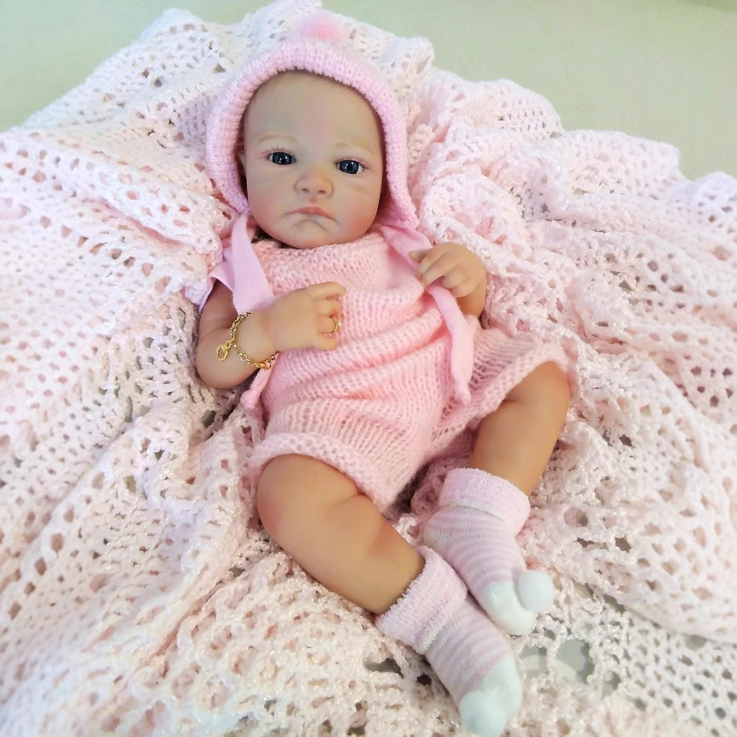 NPK 19 pulgadas hecho a mano de lana rosa mono August awake simulación muñeca colección regalo