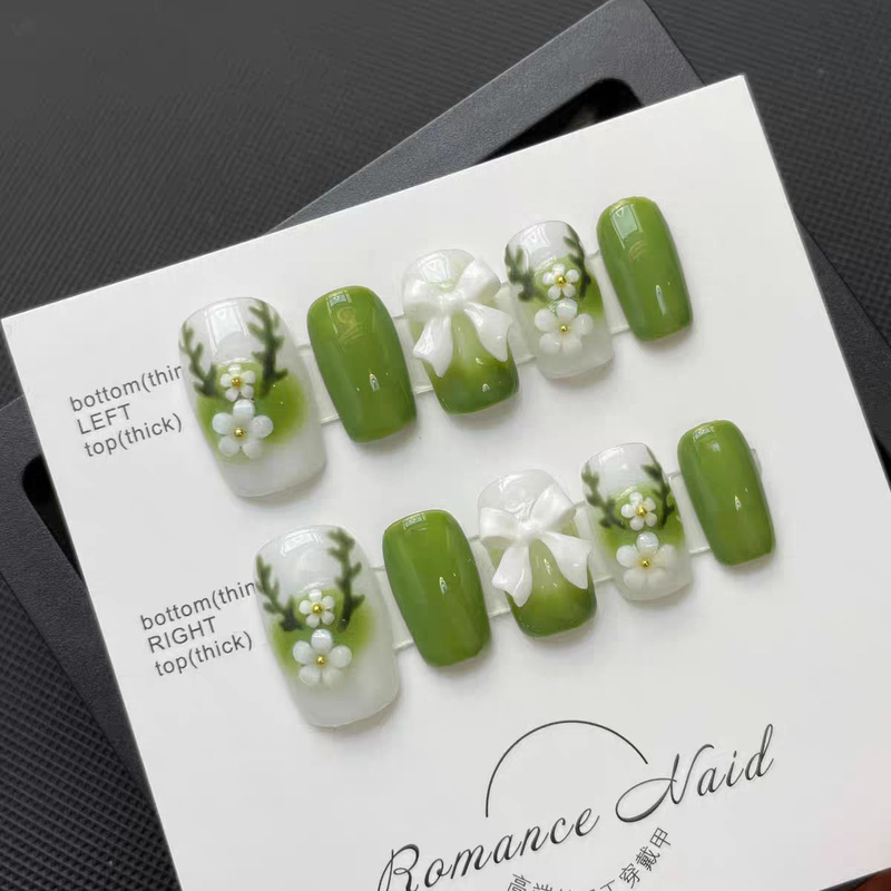 Fawn Green White Manicure Hand-worn Armor Finished Removable Cute Fake Nails Repeated and Long-lasting Use