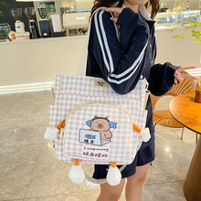 可爱卡通帆布包女大容量单肩斜挎包时尚百搭学生补课包手提托特包