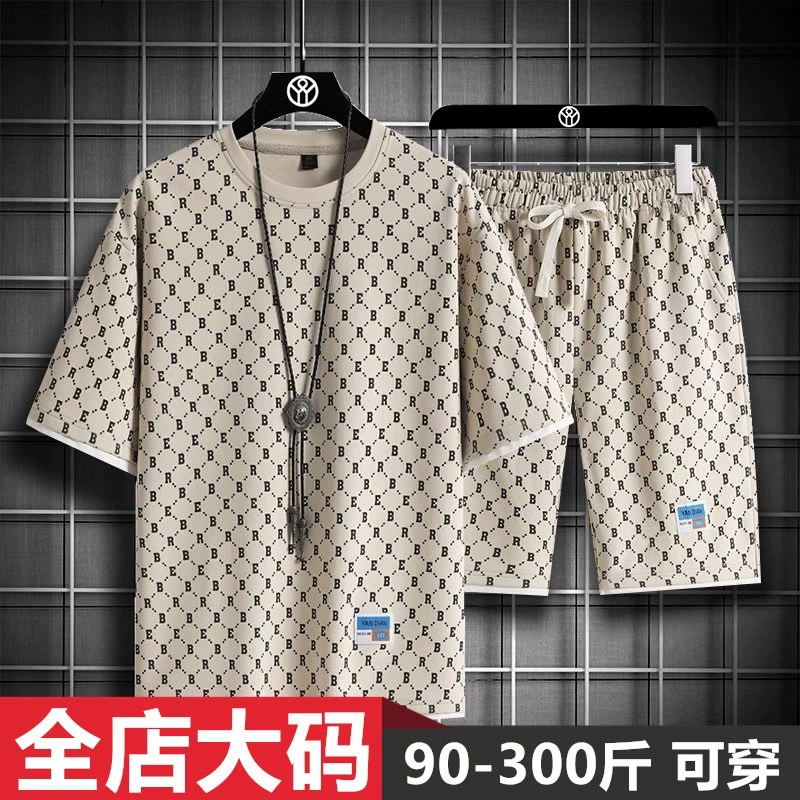Men's summer sports suit, set, oversize, plus size