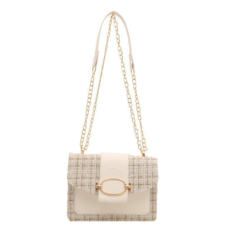 Bolsa de tejido coreana para mujeres 2025, primavera y verano, nueva cadena de lana retro de estilo extranjero, bolsa cuadrada de textura para mujeres