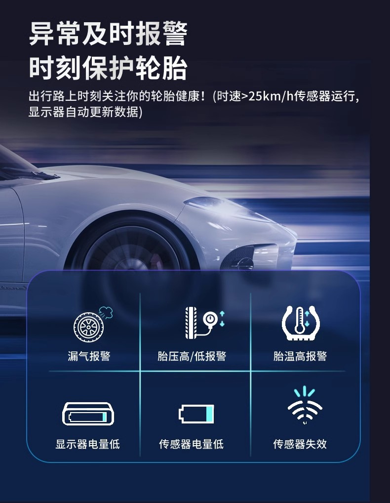 Tire pressure monitor built-in external car tire detection monitor wireless solar high-precision pressure measurement digital display