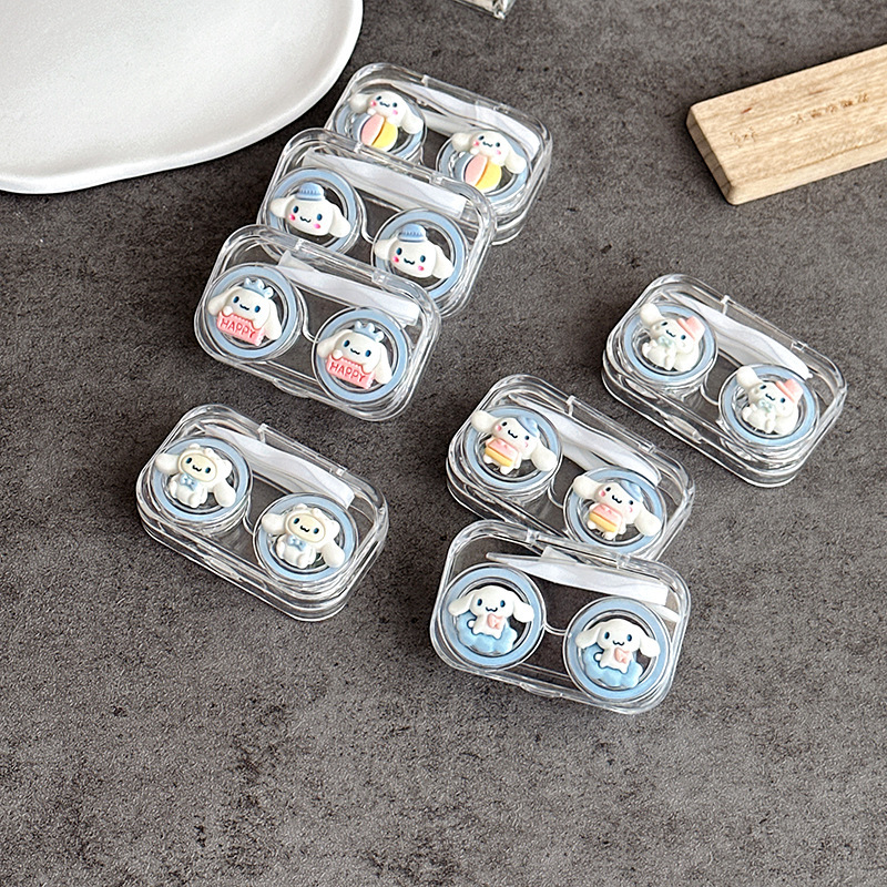 Twist-free contact lens case cute blue dog flip with washer integrated contact lens box invisible care box Twist-free contact lens case cute blue dog flip with washer integrated contact lens box invisible care box