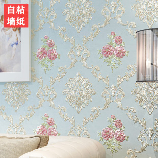 Wallpaper Stickers Non-woven 3D European Style Pastoral Bedroom Wallpaper Self-adhesive Home Living Room TV Background Refurbished Wall Stickers