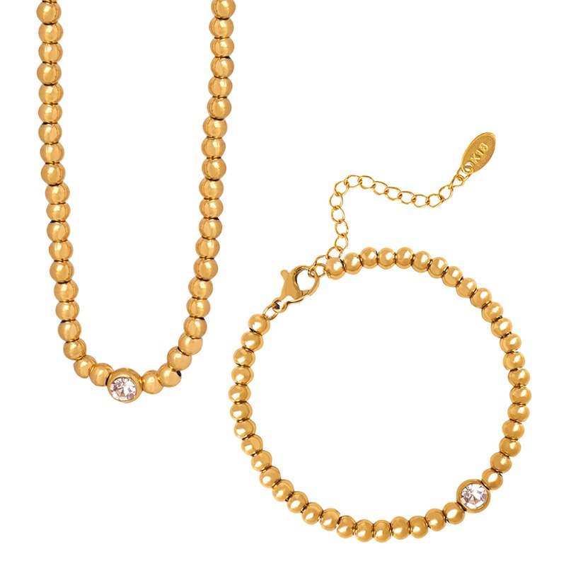 Estilo chino ins moda de acero de titanio chapado en oro con cuentas collar de moda personalizada exquisita pulsera ZIRCON colgante traje de joyería