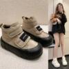 European goods Big head Doll shoes ins Ultra-fire The thickness of the bottom Down shoes Korean Edition Velcro Muffin bread Cotton-padded shoes