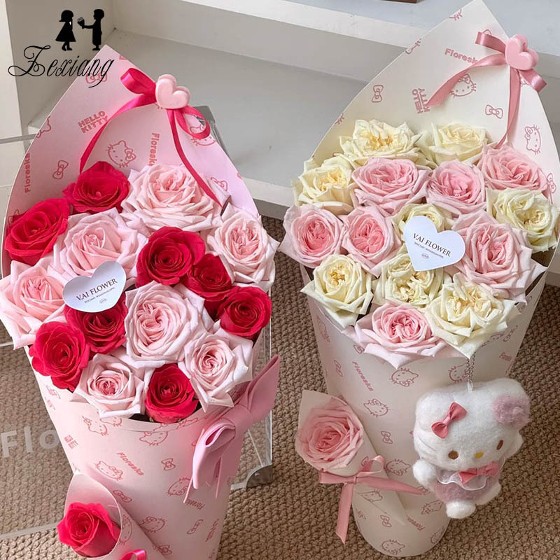 七夕情人节hellokitty尖角一体定型片花束包装纸花店鲜花包装纸|undefined
