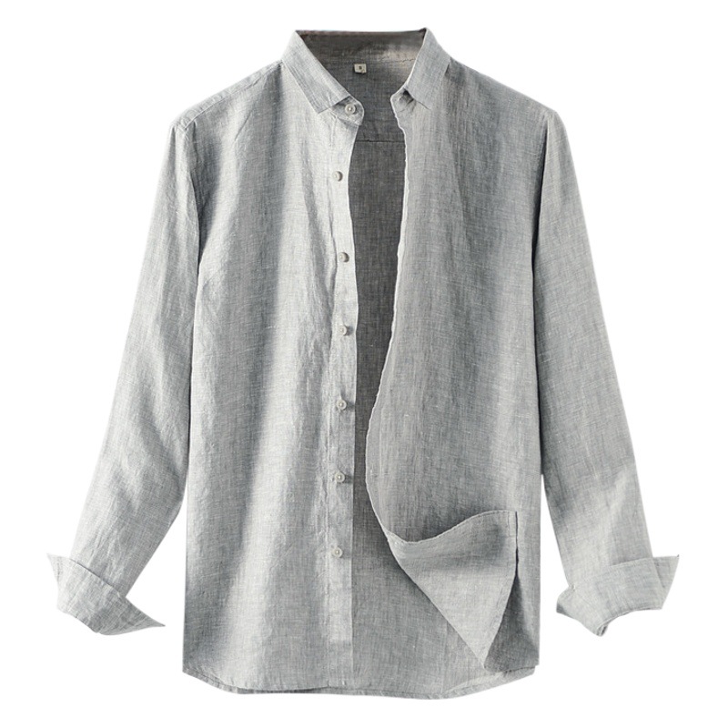 2024 primavera nueva camisa de lino juventud suelta manga larga solapa casual ropa los hombres D031