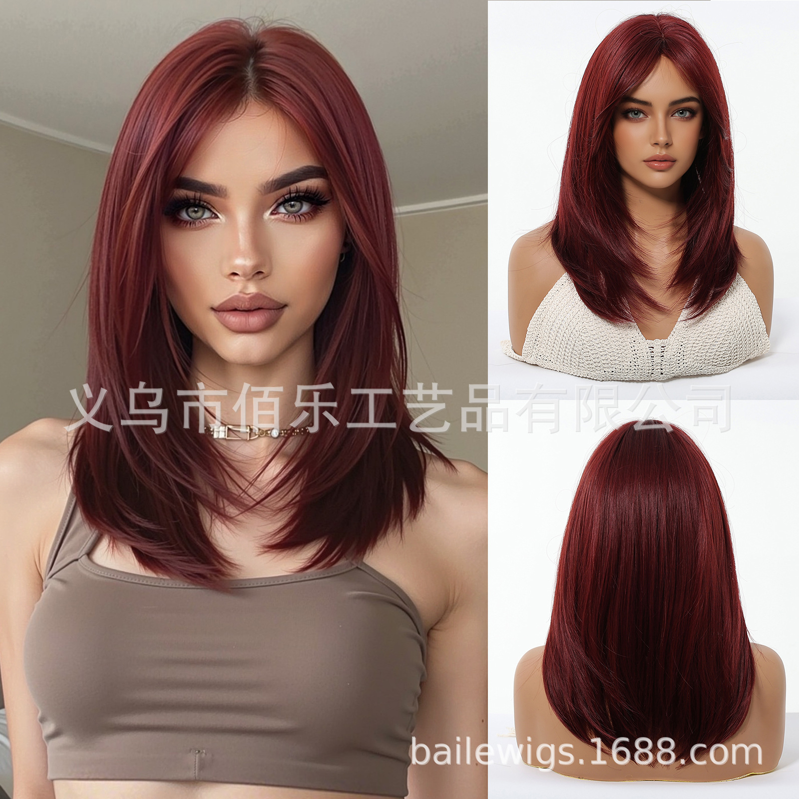 Nuevo negro Rosa flequillo larga recta gradiente de pelo fibra química SEDA NATURAL peluca femenina tocados pelucas fabricante en stock image 10