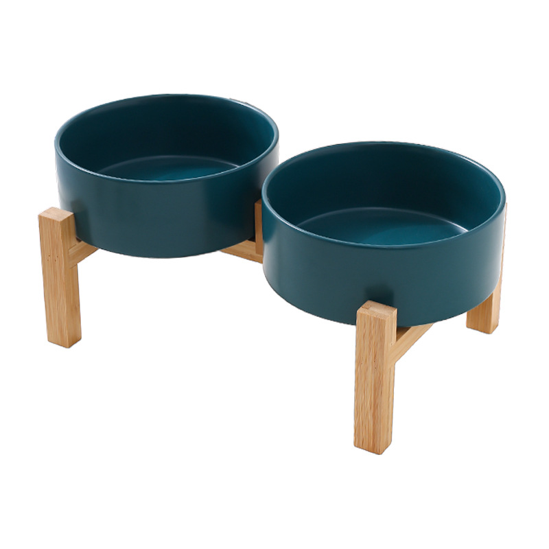 Mascota perro comida tazón gato tazón de cerámica gato tazón aumento de bambú marco protección columna cervical beber tazón anti-golpe