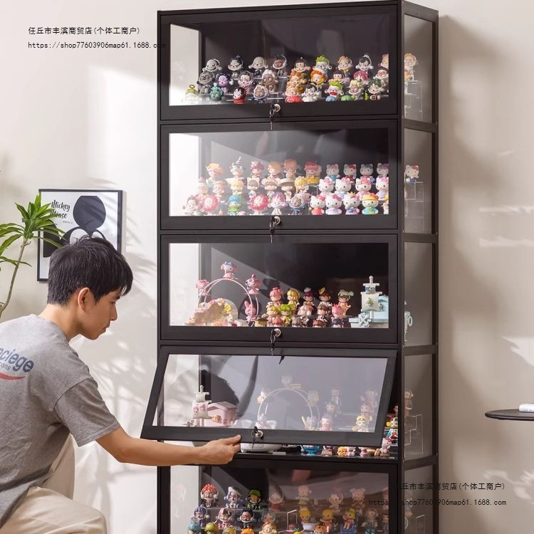 手办展示柜带锁亚克力展示架透明防尘模型公仔娃娃盲盒谷子展示盒