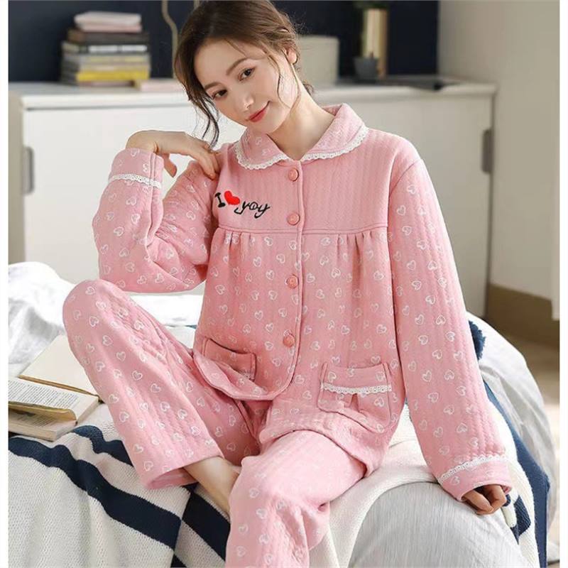 Invierno de aire algodón 100% pijamas de algodón grueso de las mujeres Primavera, Otoño e Invierno desgaste del hogar más tamaño desgaste exterior capa intermediaria