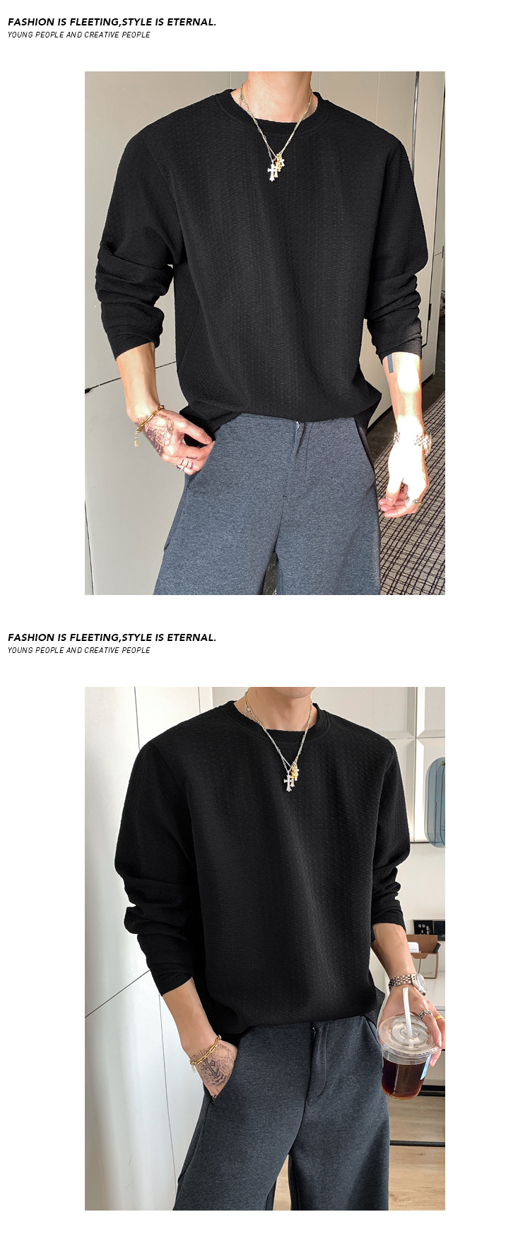 Jacquard Sweatshirt Für Herren Mit Rundhals Im Retro Look Langarm_voghion.com