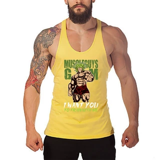动漫龙珠gym tank top夏季肌肉健美健身跑步大开叉运动背心坎肩男