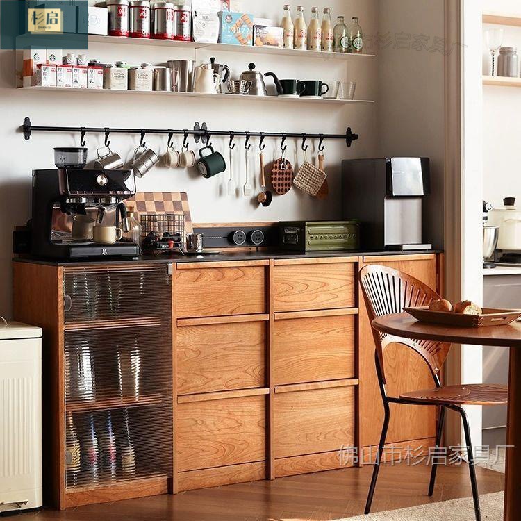 Nordic Solid Wood Cherry Wood Color Sideboard Internet Celebrity Wine Cabinet Living Room Side Cabinet Cabinet Storage Cabinet Integrated Storage Cabinet