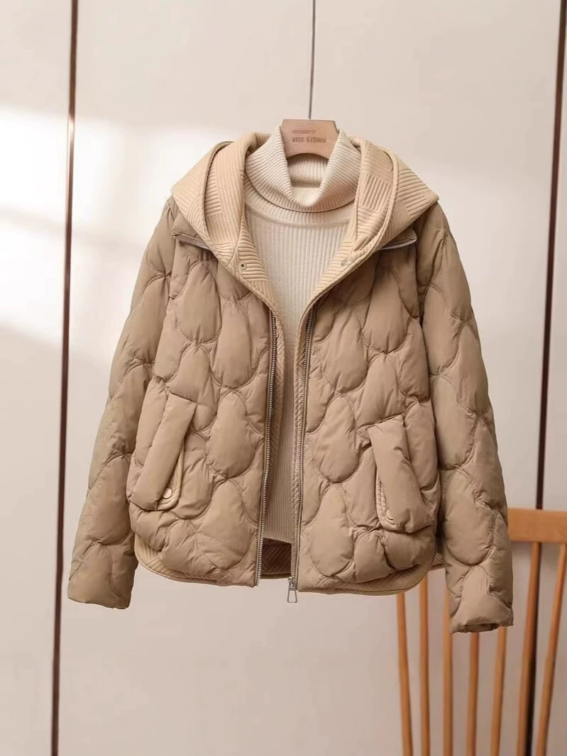 Комплект зимнее вязаное платье с капюшоном и короткой пуховкой, oversize, увеличенная толщина