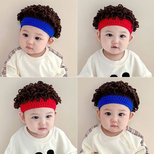 Baby hat autumn and winter baby boy wig cap curly hair boy children explosion head boy cute funny hat