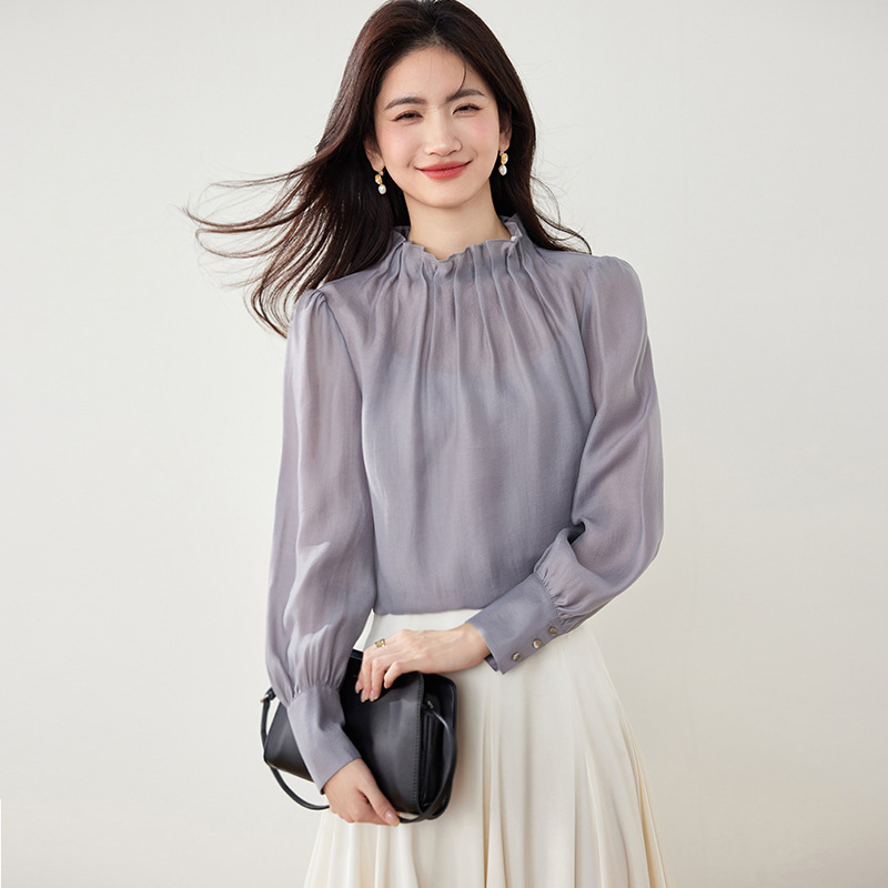 Trendy Niche Three-Dimensional Bud Collar Shirt for Women 2025 Spring New Style Light Mature Loose Versatile Top