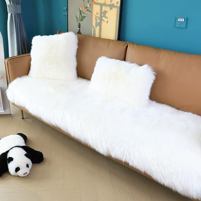 Pure Wool Sofa Cushion Australian Sheepskin One-Piece Cushion Leather Sofa Seat Cushion Winter Thickeneded Fur Long Hair Cushion (Wool pad) - 40120cm-rectangle-natural-white-australian-sheepskin