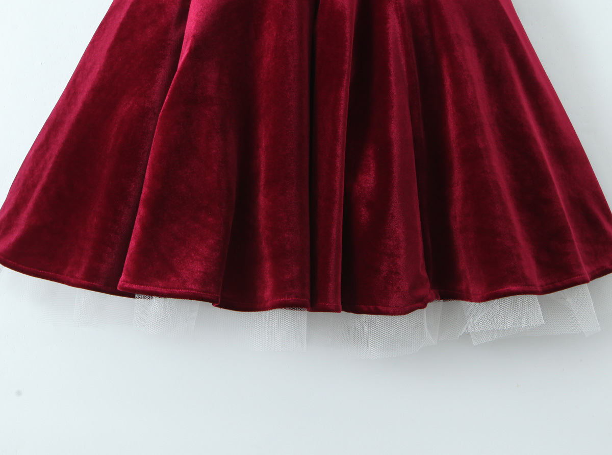 Women Velvet Three Layer Three Dimensional Steel Ring Lace Splicing Sling Dress