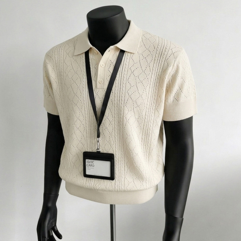 Polo camiseta de punto camiseta de manga corta hombre con solapa hueca textura vieja camiseta de hielo de viento de verano fábrica transfronteriza mayorista image 3