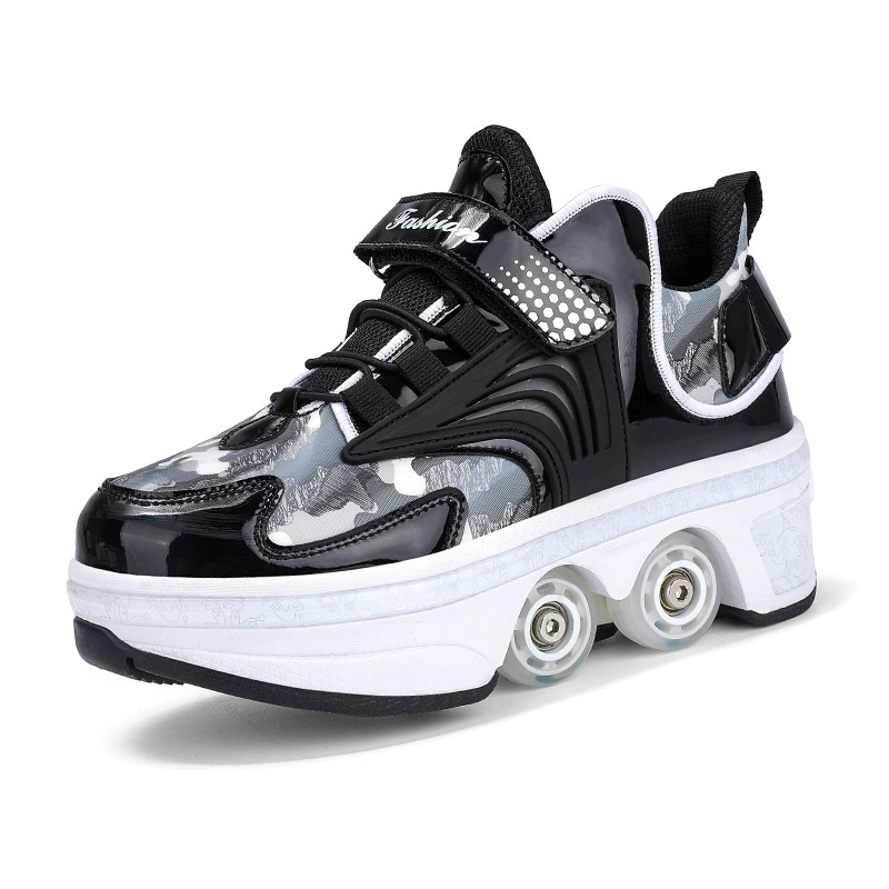 2024 летние детские кроссовки, кожаные большие четырехколёсные Heelys, подходят как мужчинам так и женщинам, комфортные и водонепроницаемые с защёлкой