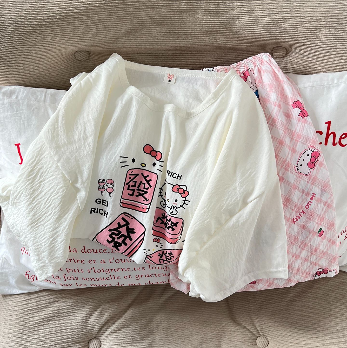 Venta al por mayor transfronteriza de pijamas con almohadillas para el pecho para mujeres pantalones cortos de manga corta de verano, lindo traje de servicio a domicilio coreano, nube de algodón