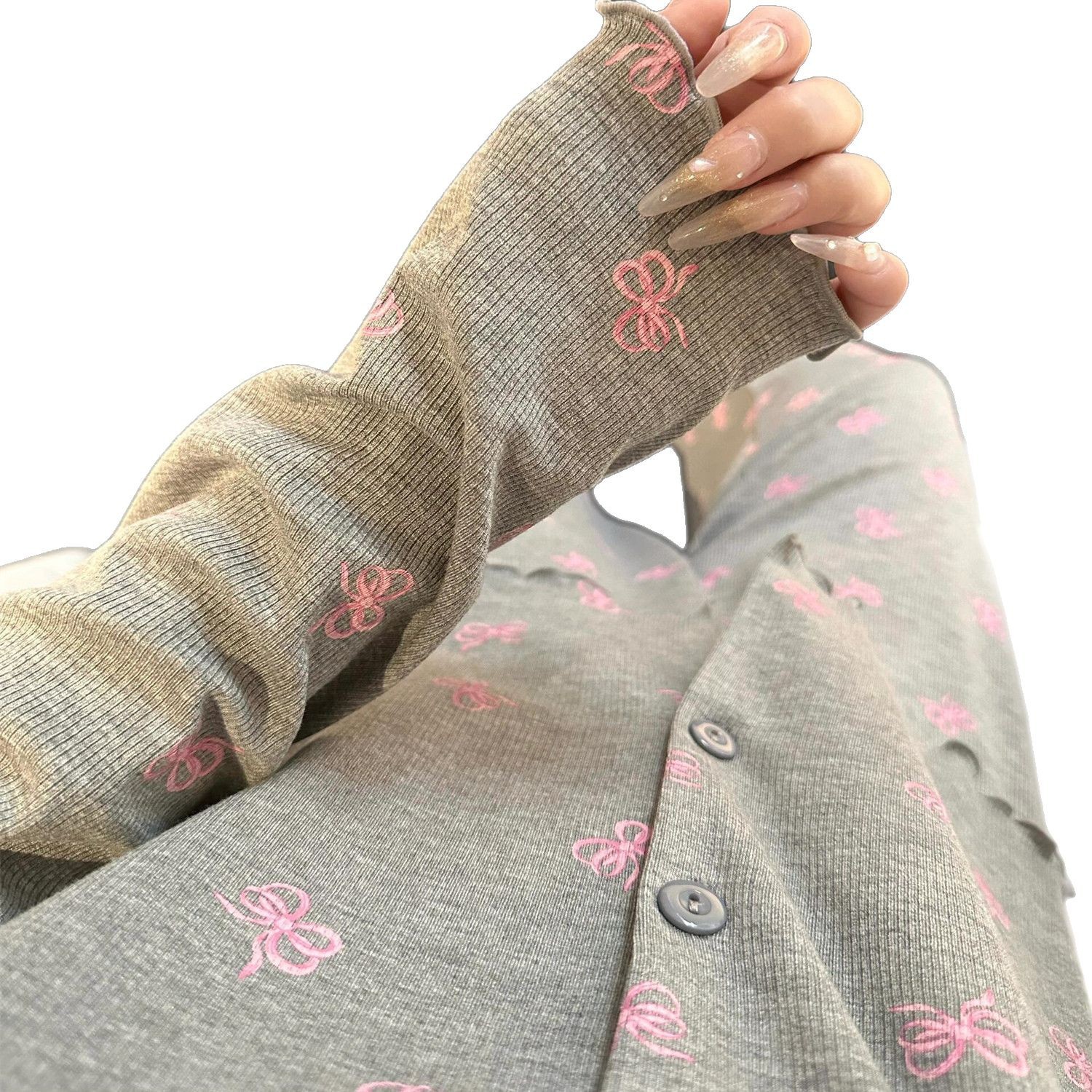 【在庫あり】蝶結びプリントモダールパジャマ レディース 2025年新作 大きいサイズ 快適 長袖 ホームウェアセット