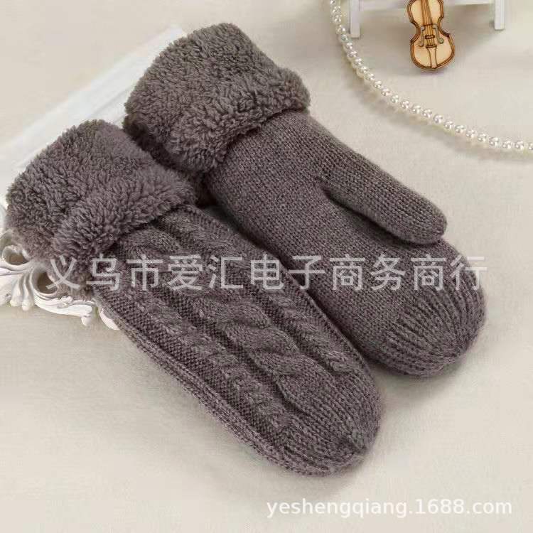 Otoño e Invierno de las mujeres de moda estudiante guantes de montar nueva moda de mohair engrosada forrado de lana de un solo dedo cubierta de la bolsa de doble capa