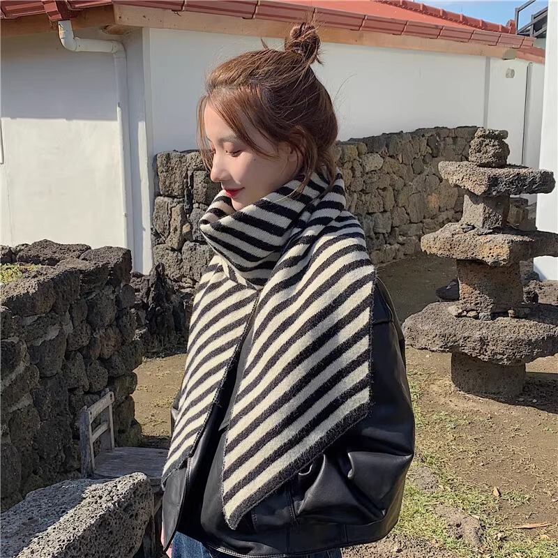 [Not Recommended by Liuyi] Korean Export Wool-Blend Diagonal Striped Scarf, Korean Style New Winter Version for Couples
