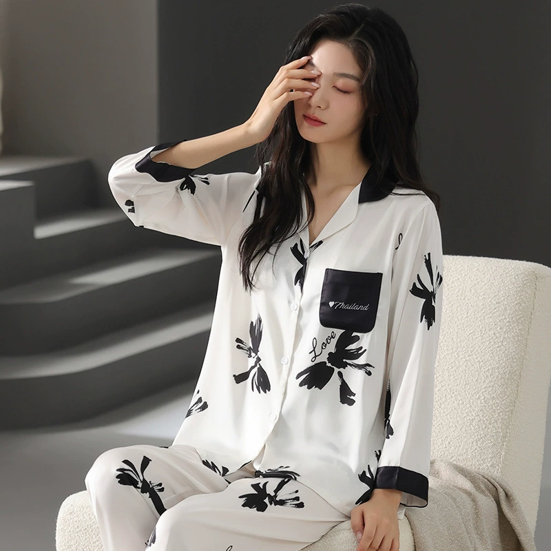 Demi-season pijama, silk cardigan, long-sleeve, trousers