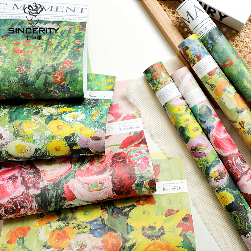 Momentos románticos de siete colores, pintura al óleo, paquete de viento, ramo de papel, regalo, floristería, material de embalaje, embalaje de flores