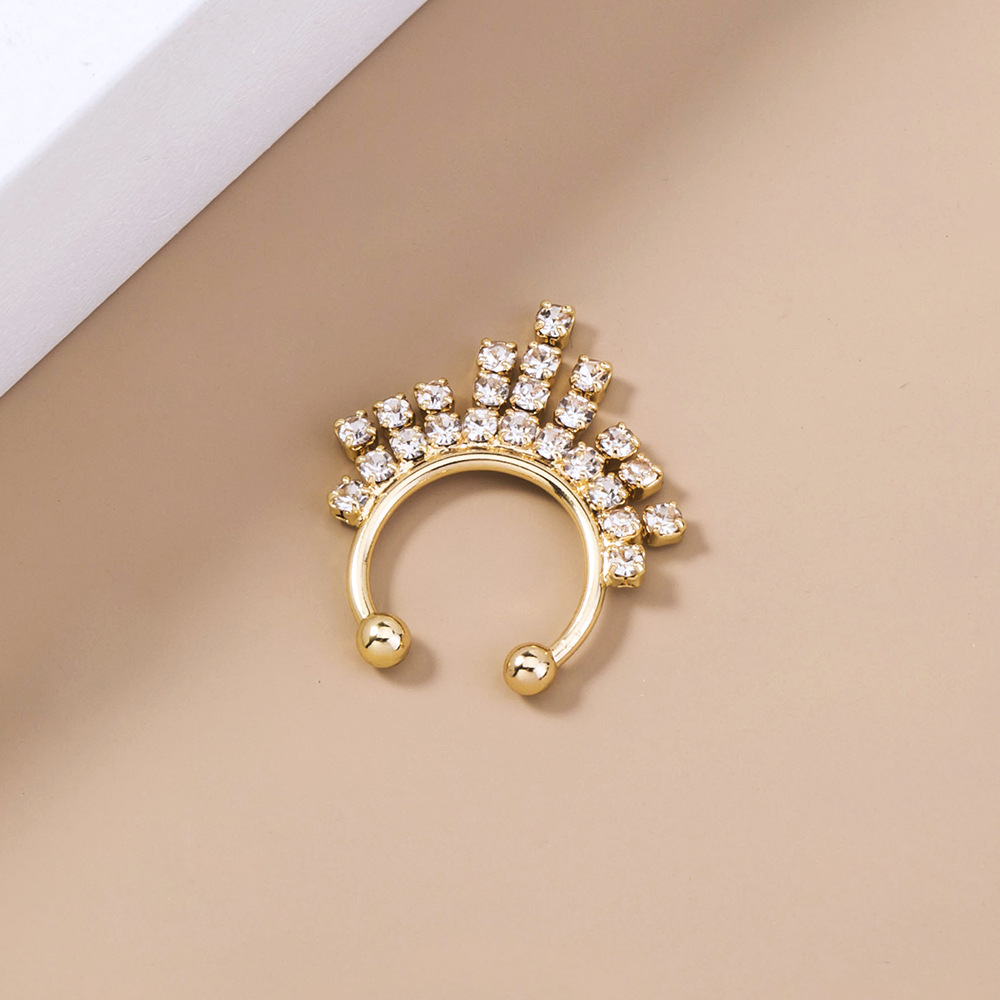 New Fashion Fringed Crystal Rhinestone Nose Ring Golden Flower Rhinestone Piercing Nose Ring display picture 3