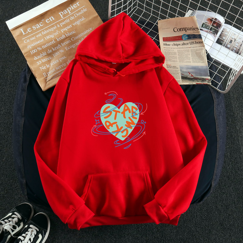 Hooded Sweatshirt Women's Autumn and Winter New Printed Loose Casual Lazy Style bf Velvet Thickeneded oversize Jacket