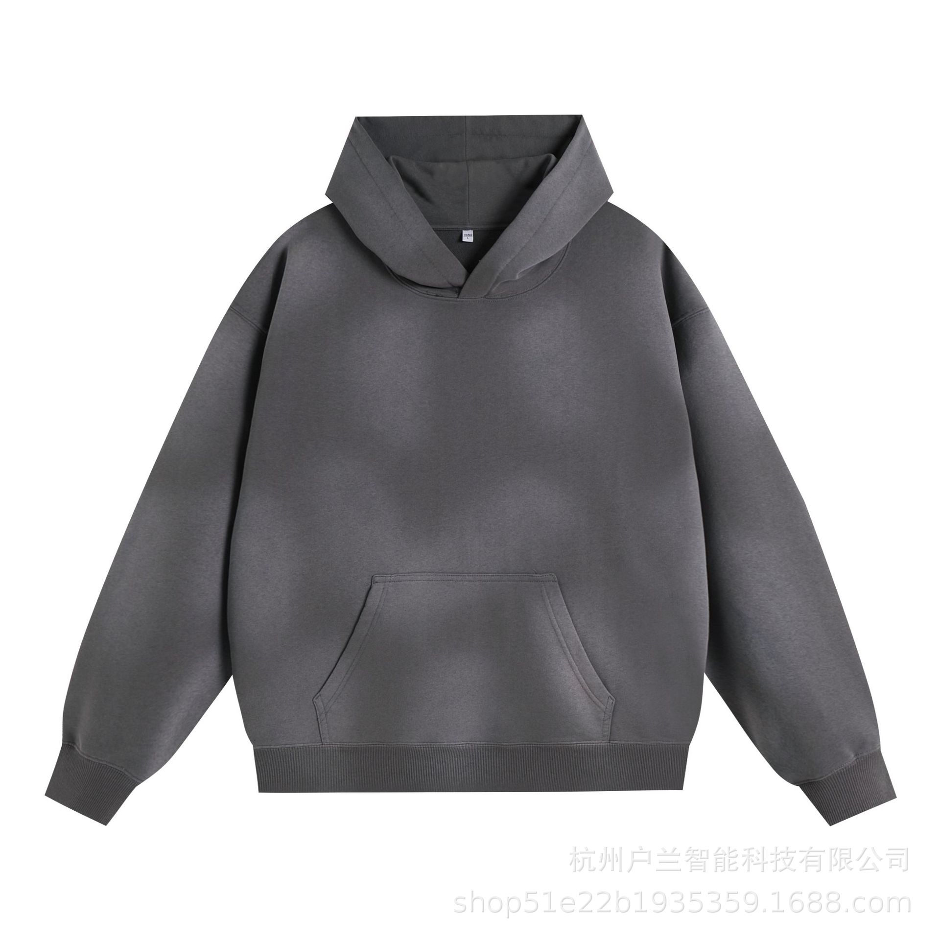 400g distressed brushed gradient spray hooded sweatshirt dark gray